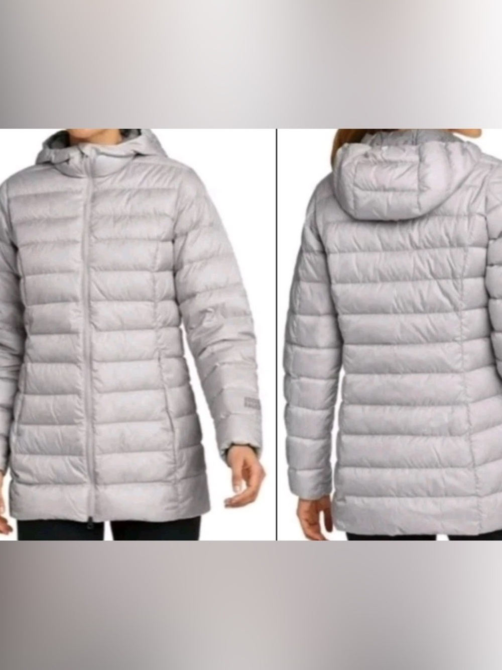 Eddie Bauer Down Puffer Jacket Parka Gray Full Zip Hooded Packable Coat Size S